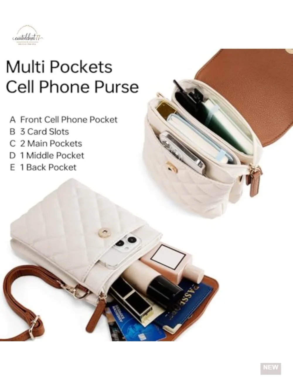 RFID Blocking Quilted Vegan Leather Small Crossbody Phone Purse with Card Slots